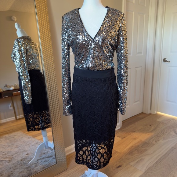 Cache Black Lace Overlay Pencil Skirt Size 6 - Picture 3 of 5